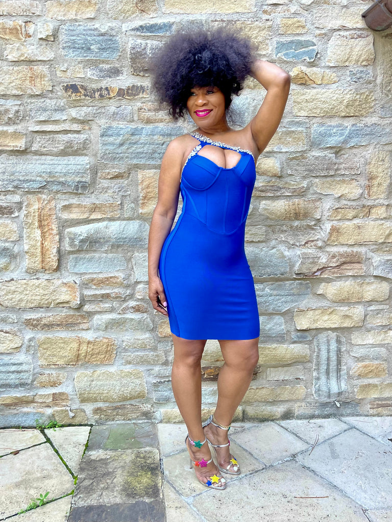 blue hello molly dress HELLO MOLLY Polaroid Shake Midi Dress Cobalt Blue Size XS
